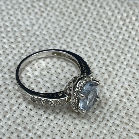 Vintage Estate Sterling Silver 925 Blue Topaz & Diamond Halo Ring – Size 6 - Picture 12 of 17